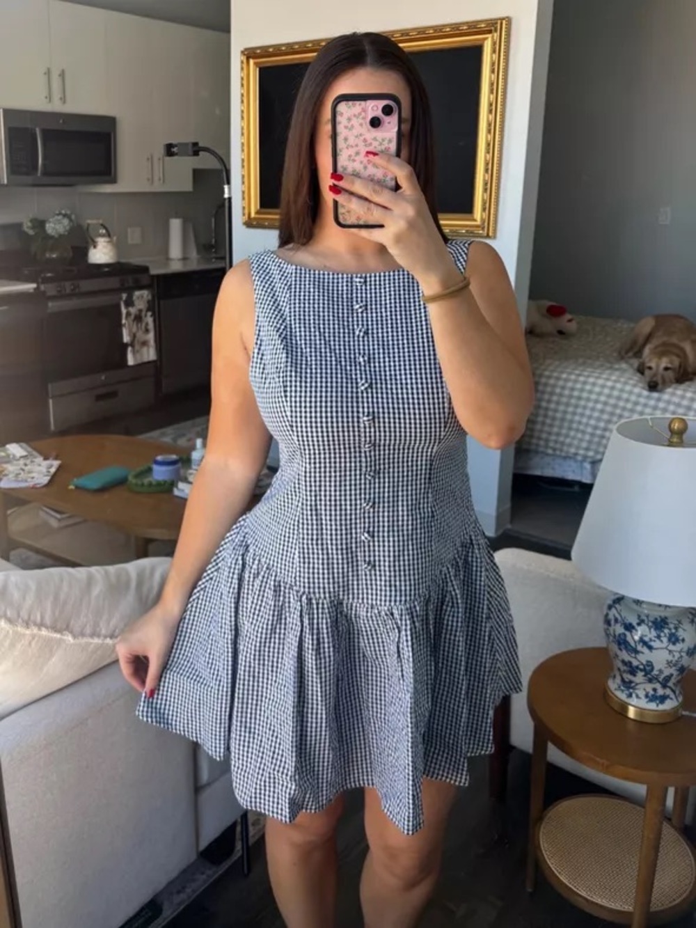 Blue Gingham Button-Front Dress